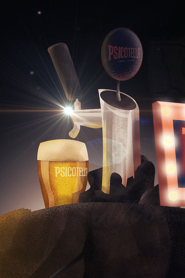 Cerveza Artesanal Psicotella - Ilustración Publicitaria - UNAmasque1000