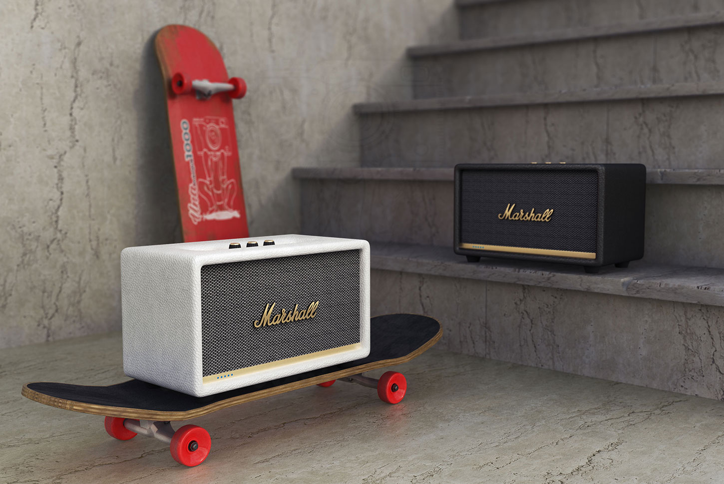 Diseño 3D Altavoces Marshall StanMore II - UNAmasque1000 - Imagen publicitaria