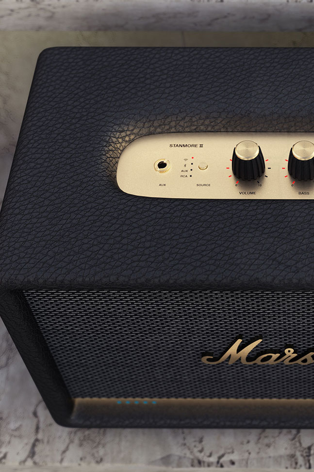 Diseño 3D Altavoces Marshall StanMore II - UNAmasque1000 - Imagen publicitaria