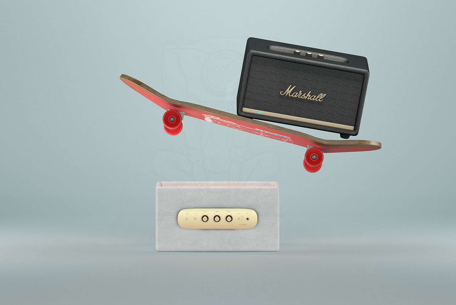 Diseño 3D Altavoces Marshall StanMore II - UNAmasque1000 - Imagen publicitaria