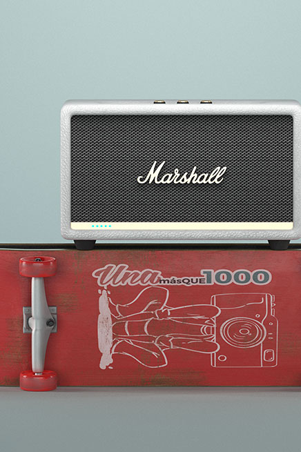 Diseño 3D Altavoces Marshall StanMore II - UNAmasque1000 - Imagen publicitaria