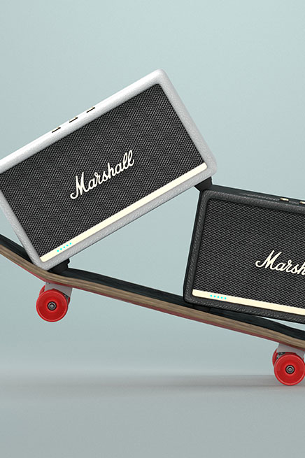 Diseño 3D Altavoces Marshall StanMore II - UNAmasque1000 - Imagen publicitaria