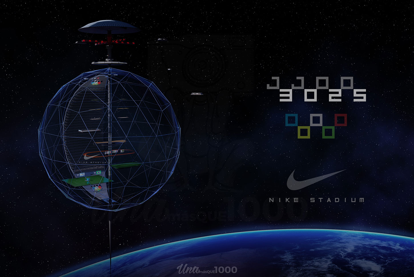 Diseño 3D Space Stadium - Nike JJOO 3025 - UNAmasque1000 - Imagen publicitaria